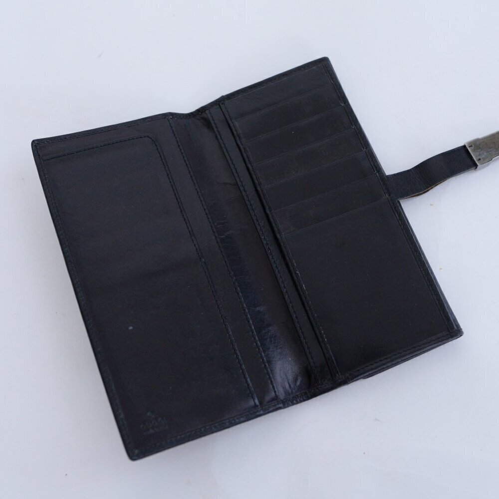 Vintage Gucci Black Leather Long Bifold Flap Silver-Tone Hardware Wallet - Picture 12 of 16